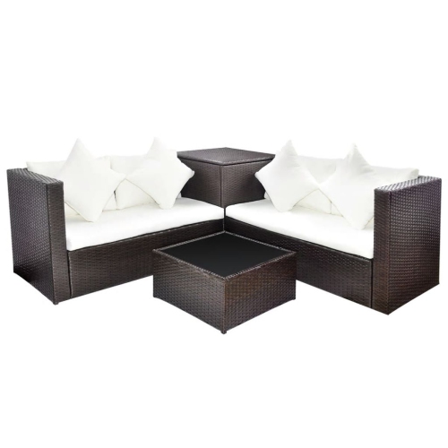 vidaXL 4 Piece Patio Lounge Set with Cushions Poly Rattan Brown