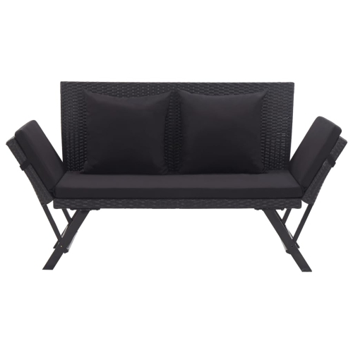 vidaXL Patio Bench with Cushions 69.3" Black Poly Rattan