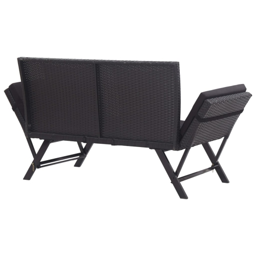 vidaXL Patio Bench with Cushions 69.3" Black Poly Rattan