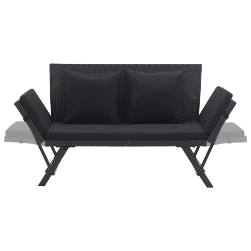 vidaXL Patio Bench with Cushions 69.3" Black Poly Rattan
