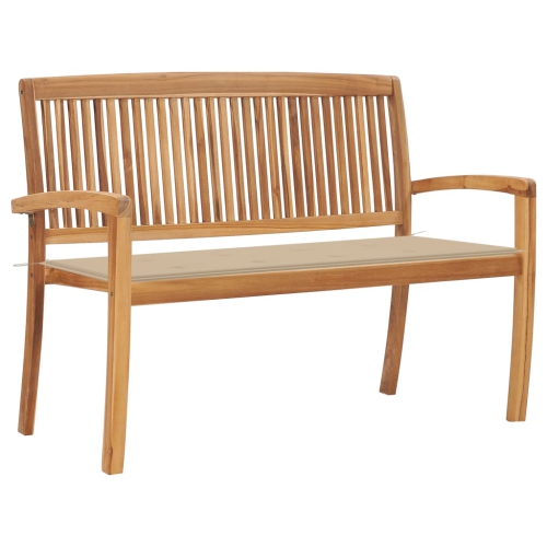 VIDAXL  Stacking Patio Bench With Cushion 50.6" Solid Teak Wood