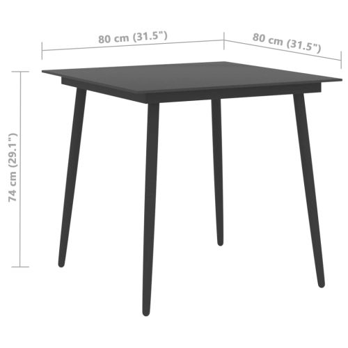vidaXL Patio Dining Table Black 31.5"x31.5"x29.1" Steel and Glass