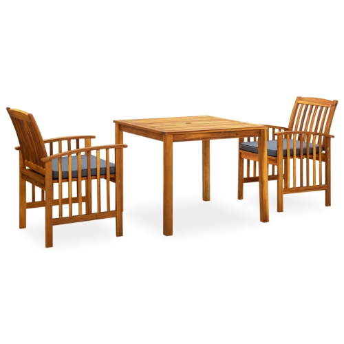 vidaXL 3 Piece Patio Dining Set with Cushions Solid Acacia Wood