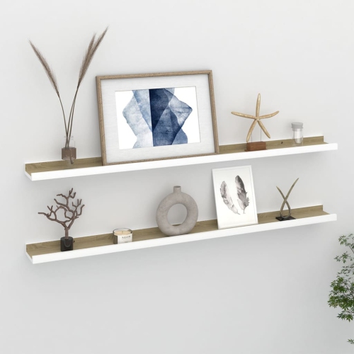 VIDAXL  Wall Shelves 2 PCs And Sonoma Oak 39.4"x3.5"x1.2" In White
