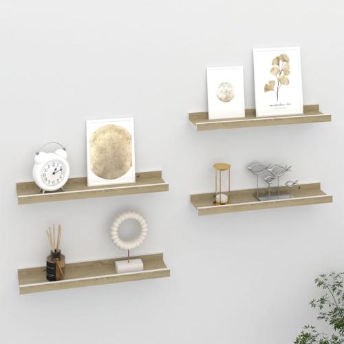 VIDAXL  Wall Shelves 4 PCs And Sonoma Oak 15.7"x3.5"x1.2" In White