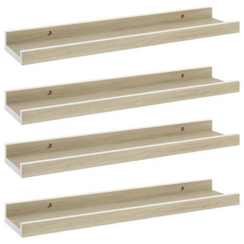 vidaXL Wall Shelves 4 pcs White and Sonoma Oak 15.7"x3.5"x1.2"