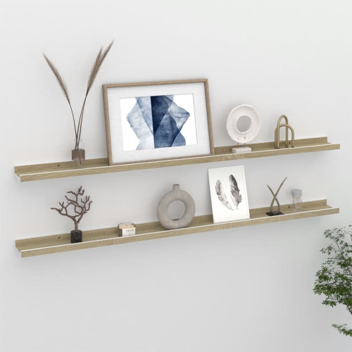 VIDAXL  Wall Shelves 2 PCs And Sonoma Oak 45.3"x3.5"x1.2" In White