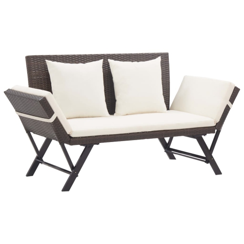 VIDAXL  Patio Bench With Cushions 69.3" Brown Poly Rattan