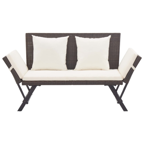 vidaXL Patio Bench with Cushions 69.3" Brown Poly Rattan
