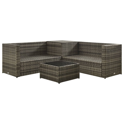 vidaXL 4 Piece Patio Lounge Set with Cushions Poly Rattan Gray