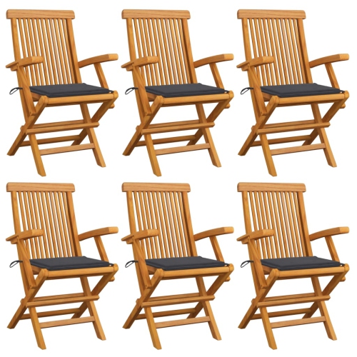 vidaXL Patio Chairs with Anthracite Cushions 6 pcs Solid Teak Wood
