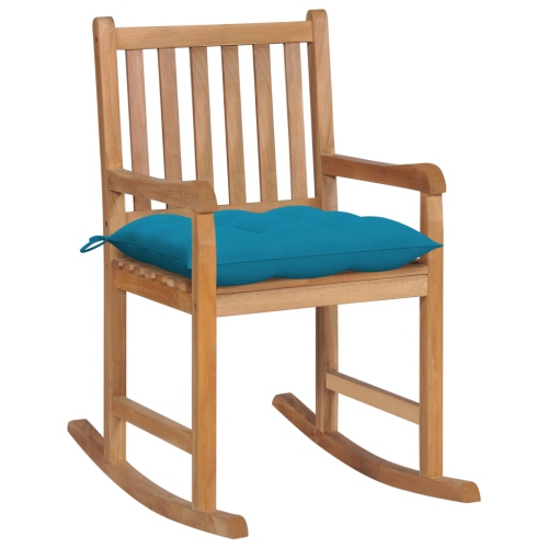 VIDAXL  Rocking Chair With Light Blue Cushion Solid Teak Wood