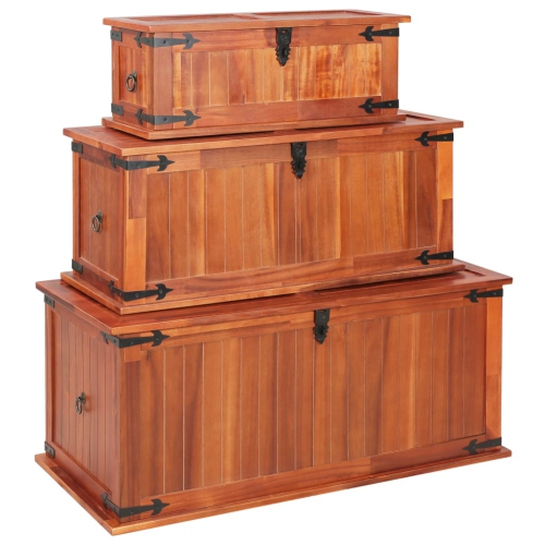 VIDAXL  Storage Chests 3 PCs Solid Acacia Wood