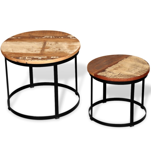 vidaXL Two Piece Coffee Table Set Solid Reclaimed Wood Round 19.7"