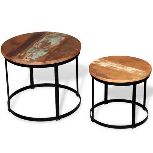 vidaXL Two Piece Coffee Table Set Solid Reclaimed Wood Round 19.7"