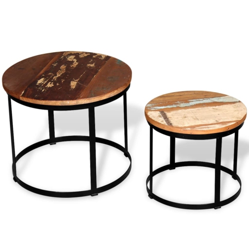 vidaXL Two Piece Coffee Table Set Solid Reclaimed Wood Round 19.7"