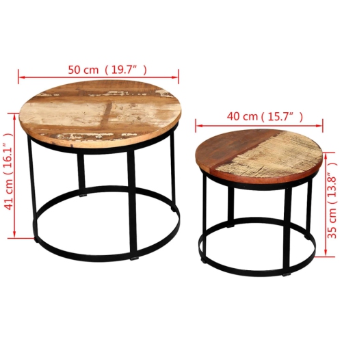vidaXL Two Piece Coffee Table Set Solid Reclaimed Wood Round 19.7"