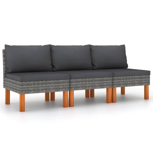 VIDAXL  Middle Sofas 3 PCs Poly Rattan And Solid Eucalyptus Wood