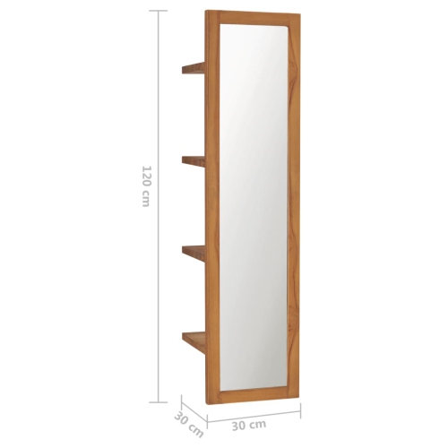vidaXL Wall Mirror with Shelves 11.8"x11.8"x47.2" Solid Teak Wood
