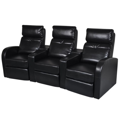 VIDAXL  3-Seater Home Theater Recliner Sofa Black Faux Leather