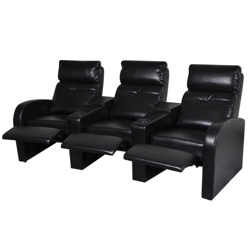 vidaXL 3-Seater Home Theater Recliner Sofa Black Faux Leather