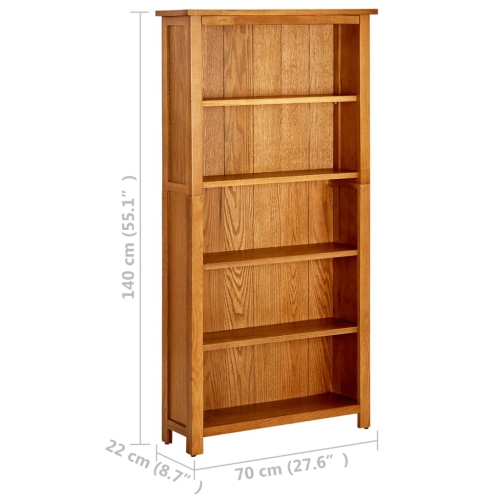 vidaXL 5-Tier Bookcase 27.5"x8.6"x55.1" Solid Oak Wood