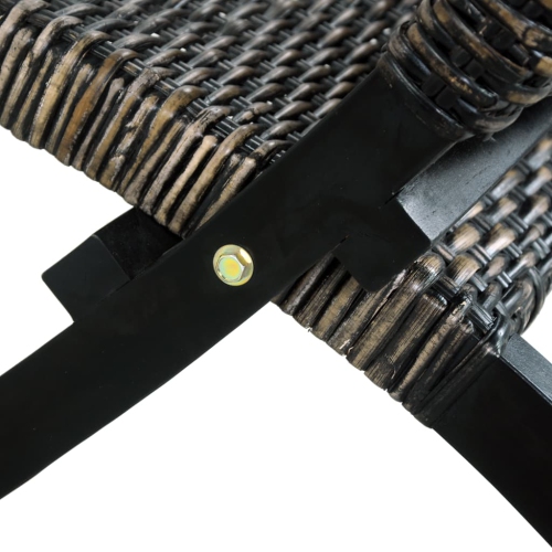 vidaXL Relaxing Chair Black Natural Kubu Rattan and Solid Mahogany Wood