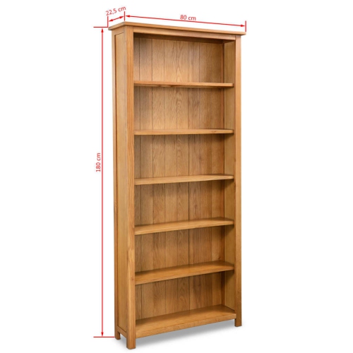 vidaXL 6-Tier Bookcase 31.5"x8.9"x70.9" Solid Oak Wood