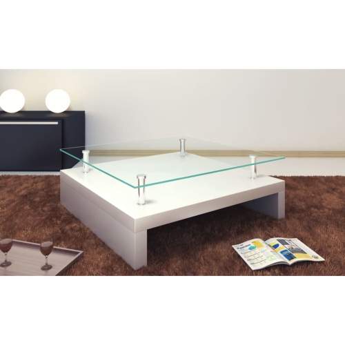 VIDAXL  Coffee Table With Glass Top White