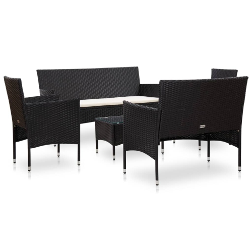 vidaXL 5 Piece Patio Lounge Set With Cushions Poly Rattan Black