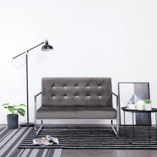 VIDAXL  2-Seater Sofa With Armrests Dark Chrome And Velvet In Gray