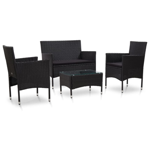 VIDAXL  4 Piece Patio Lounge Set With Cushions Poly Rattan In Black