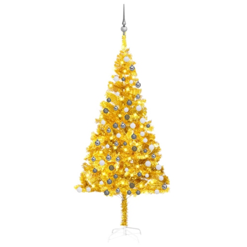 VIDAXL  Artificial Christmas Tree With Leds&ball Set Gold 70.9" Pet