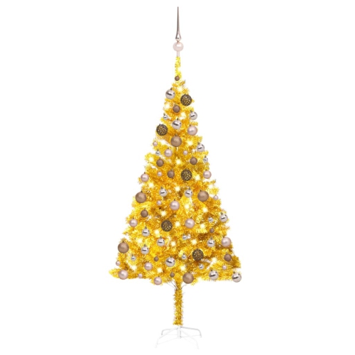 VIDAXL  Artificial Christmas Tree With Leds&ball Set Gold 70.9" Pet