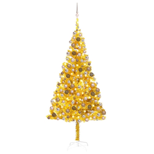 VIDAXL  Artificial Christmas Tree With Leds&ball Set Gold 82.7" Pet