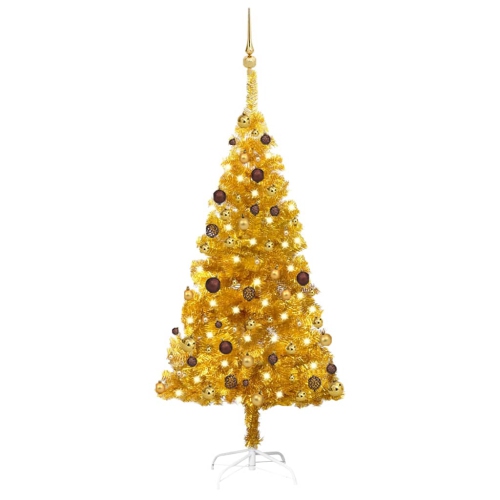 VIDAXL  Artificial Christmas Tree With Leds&ball Set Gold 59.1" Pet