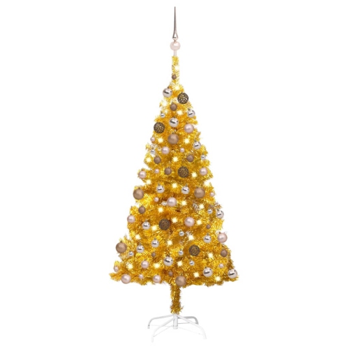 VIDAXL  Artificial Christmas Tree With Leds&ball Set Gold 59.1" Pet