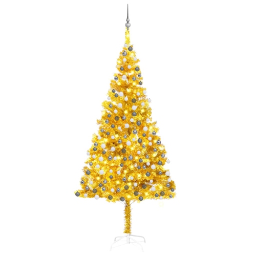 VIDAXL  Artificial Christmas Tree With Leds&ball Set Gold 82.7" Pet