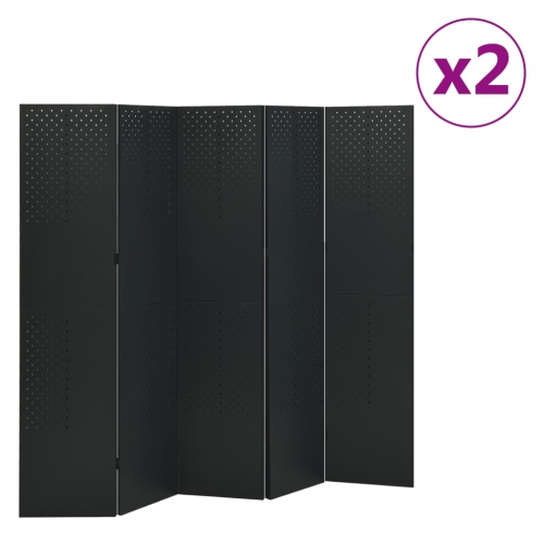 VIDAXL  5-Panel Room Dividers 2 PCs 78.7"x70.9" Steel In Black