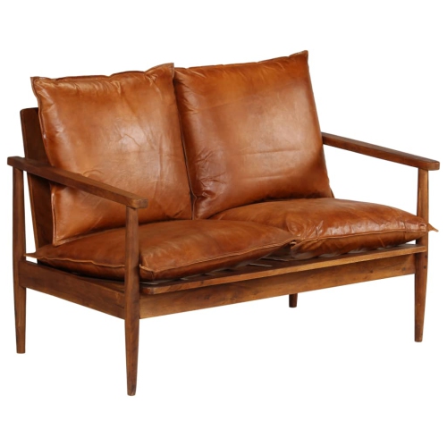 VIDAXL  2-Seater Sofa Real Leather With Acacia Wood In Brown