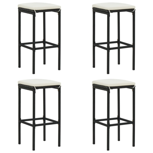 VIDAXL  Bar Stools With Cushions 4 PCs Poly Rattan In Black