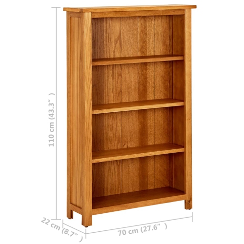 vidaXL 4-Tier Bookcase 27.5"x8.6"x43.3" Solid Oak Wood