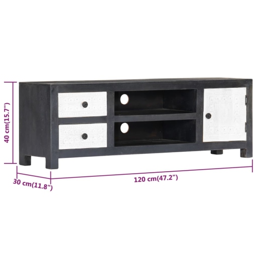 vidaXL Hand Carved TV Cabinet Gray&White 47.2"x11.8"x15.8" Solid Mango Wood