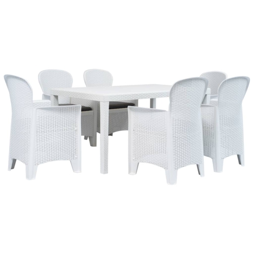 VIDAXL  7 Piece Patio Dining Set Plastic Rattan Look In White