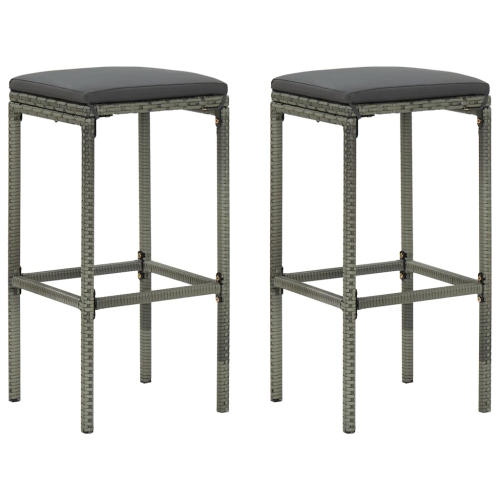 VIDAXL  Bar Stools With Cushions 2 PCs Poly Rattan In Gray