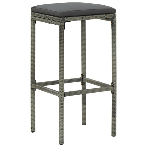 vidaXL Bar Stools with Cushions 2 pcs Gray Poly Rattan