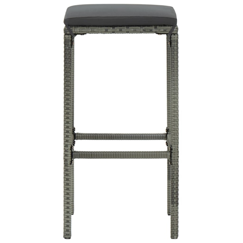 vidaXL Bar Stools with Cushions 2 pcs Gray Poly Rattan