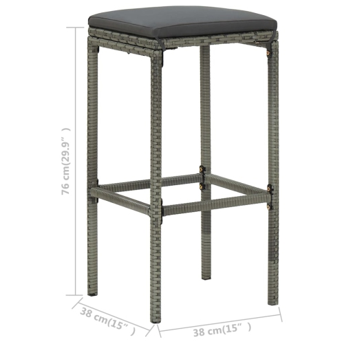 vidaXL Bar Stools with Cushions 2 pcs Gray Poly Rattan
