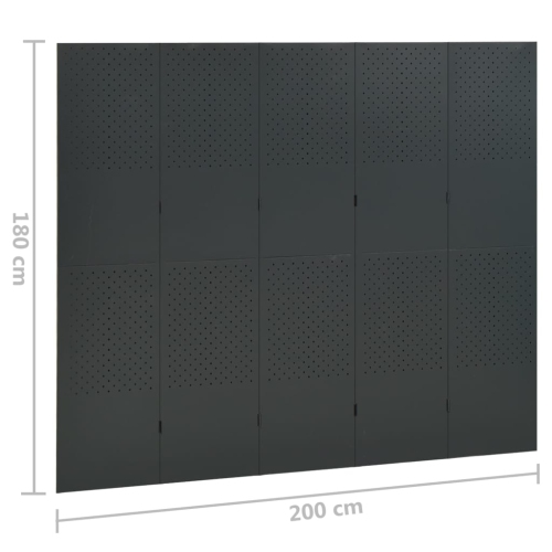 vidaXL 5-Panel Room Dividers 2 pcs Anthracite 78.7"x70.9" Steel