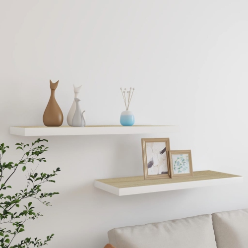 VIDAXL  Floating Wall Shelves 2 PCs Oak And 31.5"x9.3"x1.5" Mdf In White
